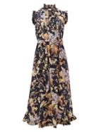 Matchesfashion.com Zimmermann - Sabotage Floral Print Silk Blend Midi Dress - Womens - Blue Print