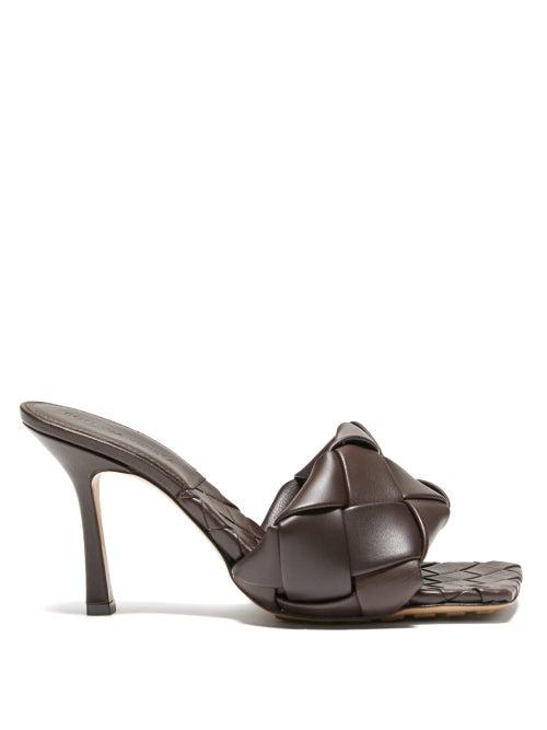 Matchesfashion.com Bottega Veneta - Bv Lido Intrecciato Woven Leather Mules - Womens - Dark Brown