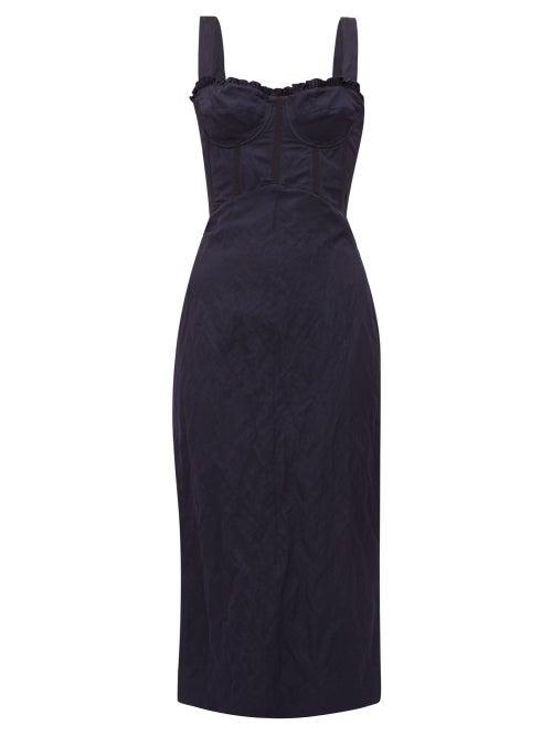 Matchesfashion.com Brock Collection - Pelagia Corset Bodice Taffeta Midi Dress - Womens - Navy