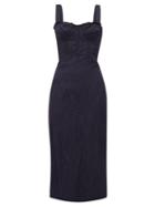 Matchesfashion.com Brock Collection - Pelagia Corset Bodice Taffeta Midi Dress - Womens - Navy