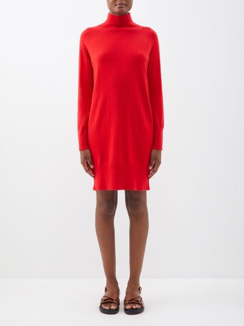 Allude - Mock-neck Cashmere Dress - Womens - Bright Red