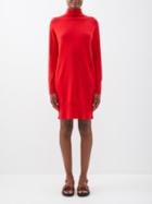 Allude - Mock-neck Cashmere Dress - Womens - Bright Red