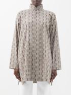 Eskandar - Stand Collar A-line Cotton-jacquard Shirt - Womens - Olive