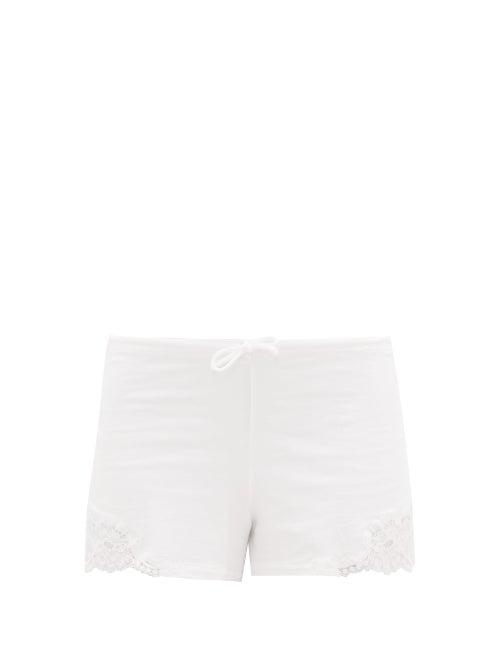 Ladies Lingerie La Perla - Lace-trimmed Cotton-blend Jersey Pyjama Shorts - Womens - White
