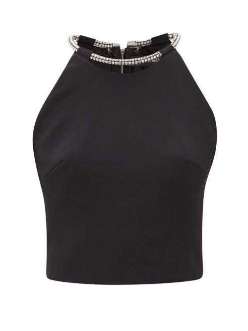 Matchesfashion.com David Koma - Crystal-embellished Halterneck Crepe Top - Womens - Black