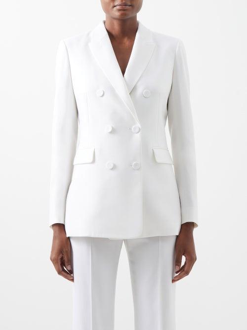 Another Tomorrow - Double-breasted Tailored Wool Blazer - Womens - White