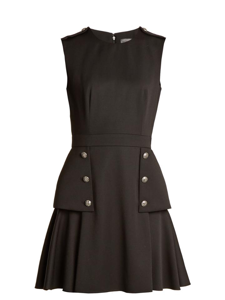 Alexander Mcqueen Military-button Grain De Poudre Wool Mini Dress