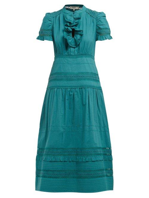 Matchesfashion.com Sea - Lilli Ruffled Cotton Broderie Anglaise Midi Dress - Womens - Dark Green
