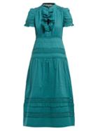 Matchesfashion.com Sea - Lilli Ruffled Cotton Broderie Anglaise Midi Dress - Womens - Dark Green