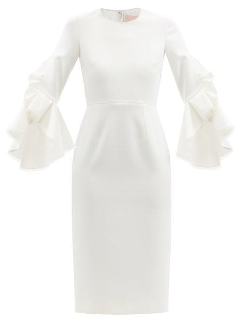 Ladies Rtw Roksanda - Camellia Ruffle-sleeve Crepe Midi Dress - Womens - Ivory Multi