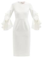 Ladies Rtw Roksanda - Camellia Ruffle-sleeve Crepe Midi Dress - Womens - Ivory Multi