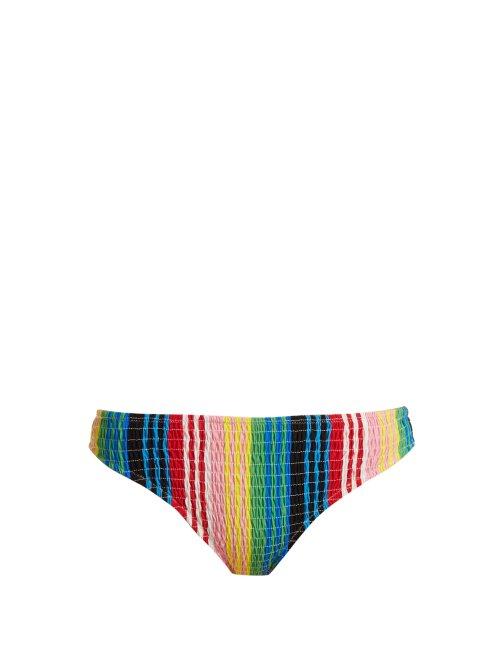 Matchesfashion.com Diane Von Furstenberg - Smocked Rainbow Bikini Briefs - Womens - Multi Stripe