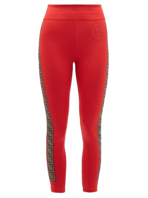 Matchesfashion.com Fendi - Fendi Rama Logo Stripe Leggings - Womens - Red