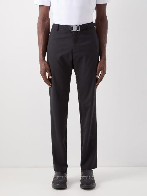 1017 Alyx 9sm - Buckled Wool-blend Grain De Poudre Trousers - Mens - Black