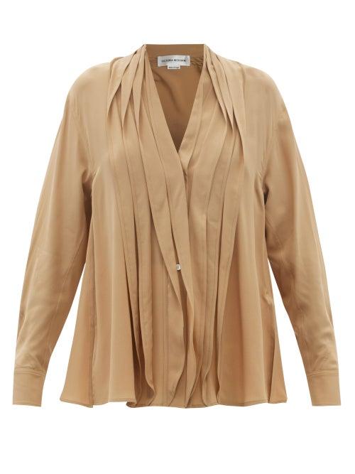Victoria Beckham - Ruffled Silk-crepe Blouse - Womens - Camel