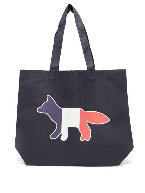 Matchesfashion.com Maison Kitsun - Tricolour Fox-print Canvas Tote Bag - Mens - Blue