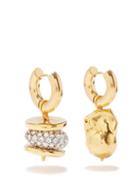 Timeless Pearly - Mismatched Crystal & Gold-plated Hoop Earrings - Womens - Gold