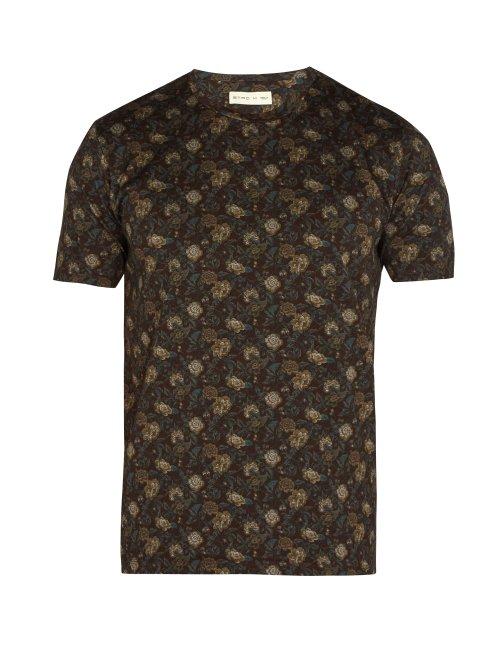 Matchesfashion.com Etro - Floral Print Cotton T Shirt - Mens - Brown Multi