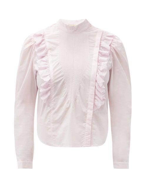 Matchesfashion.com Mes Demoiselles - Schiaparelli Ruffled Cotton-poplin Blouse - Womens - Light Pink