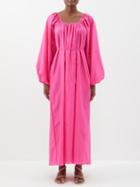 Matteau - Square-neck Cotton-blend Maxi Dress - Womens - Bright Pink