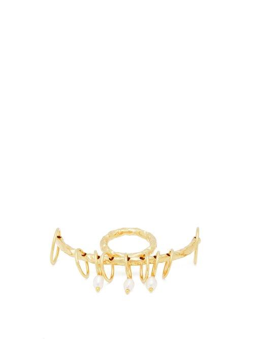 Matchesfashion.com Attico - X Alican Icoz Faux Pearl Embellished Bar Ring - Womens - Gold