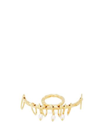 Matchesfashion.com Attico - X Alican Icoz Faux Pearl Embellished Bar Ring - Womens - Gold