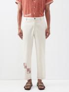 Harago - Embroidered Cotton-voile Trousers - Mens - Cream Multi