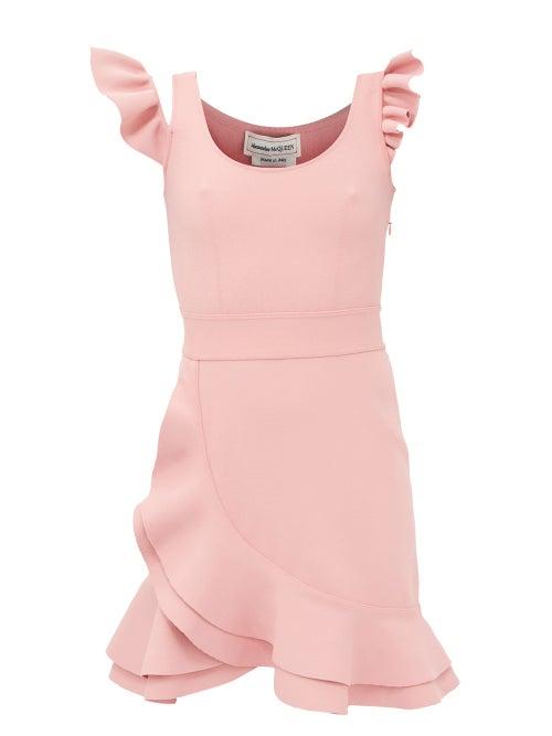 Alexander Mcqueen - Ruffled Scuba-jersey Mini Dress - Womens - Light Pink