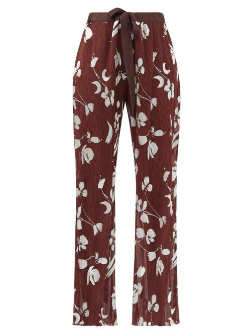 Matchesfashion.com Halpern - Floral-print Pliss Trousers - Womens - Brown White