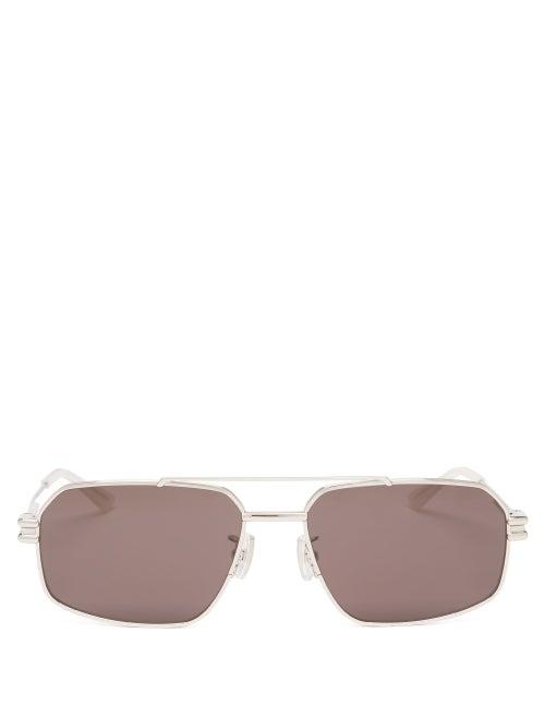 Bottega Veneta - Lock Angular Aviator Sunglasses - Womens - Silver