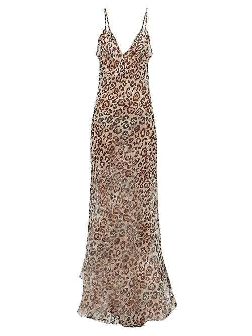 Matchesfashion.com Raey - Dip Hem Leopard Print Sheer Silk Slip Dress - Womens - Brown Multi
