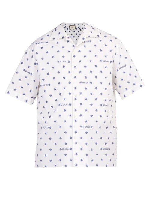 Matchesfashion.com Gucci - Star Print Cotton Bowling Shirt - Mens - White