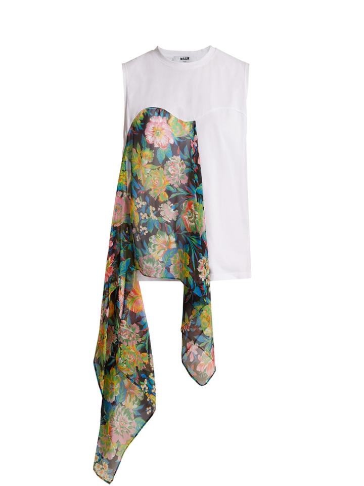 Msgm Floral-print Asymmetric-draped Top
