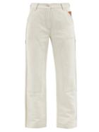 Loewe - Leather-trim Cotton-blend Twill Trousers - Womens - White
