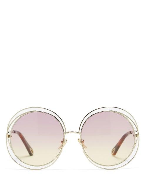 Ladies Accessories Chlo - Carlina Oversized Round Metal Sunglasses - Womens - Gold