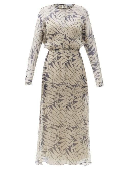 Matchesfashion.com Raey - Spotty Fern-print Silk Midi Dress - Womens - Navy Print