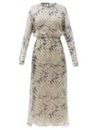 Matchesfashion.com Raey - Spotty Fern-print Silk Midi Dress - Womens - Navy Print