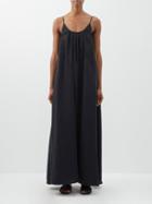Another Tomorrow - Gathered Organic-linen Cambric Maxi Dress - Womens - Black