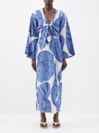 Johanna Ortiz - Polinesia Cutout Shell-print Cotton Dress - Womens - Blue Print