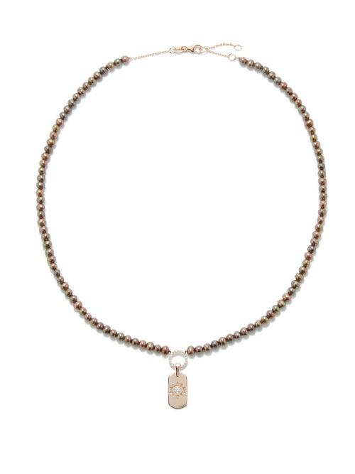 Diane Kordas - Evil Eye Diamond, Pearl & 14kt Rose-gold Necklace - Womens - Rose Gold