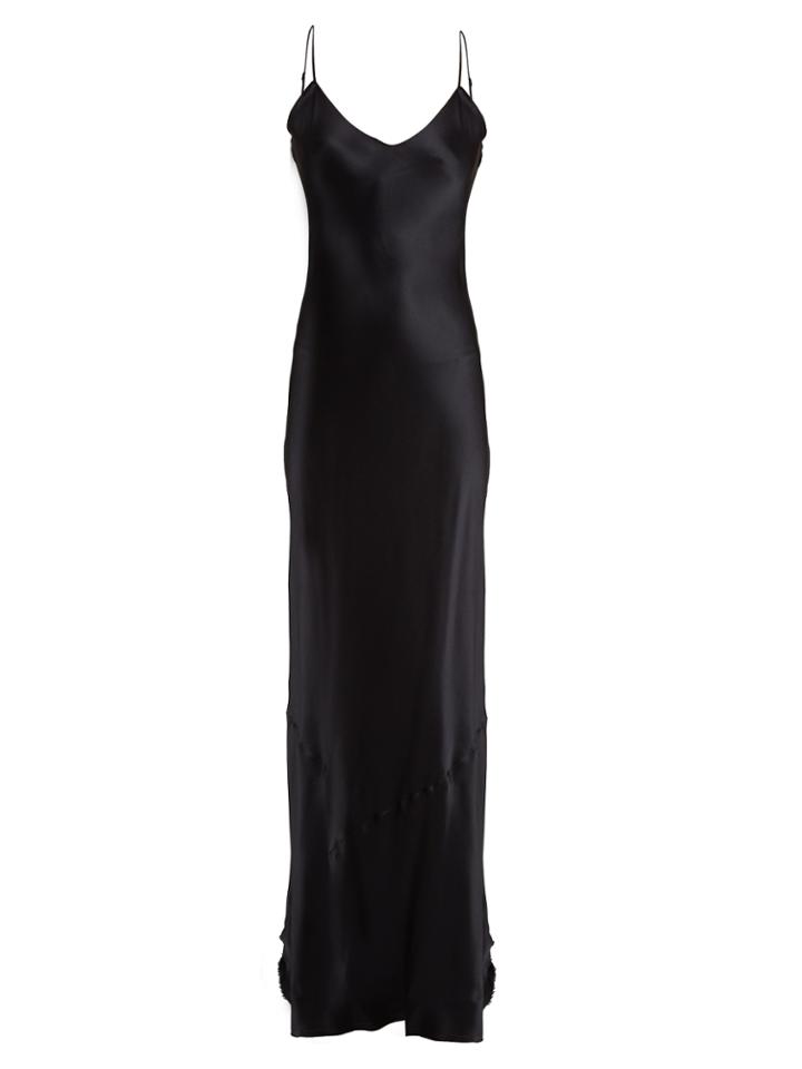 Nili Lotan V-neck Raw-hem Silk-satin Dress