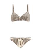 Matchesfashion.com Lisa Marie Fernandez - Yasmin Checked-seersucker Bikini - Womens - Brown Stripe