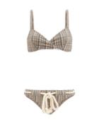 Matchesfashion.com Lisa Marie Fernandez - Yasmin Checked-seersucker Bikini - Womens - Brown Stripe