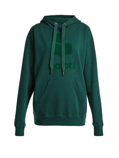 Matchesfashion.com Isabel Marant Toile - Mansel Flocked Cotton Jersey Hoodie - Womens - Dark Green