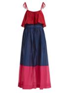 Matchesfashion.com Diane Von Furstenberg - Colour Block Cotton And Silk Blend Midi Dress - Womens - Red Navy