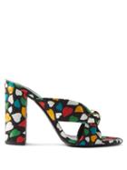 Saint Laurent - Bianca Knotted Heart-jacquard Silk Mules - Womens - Multi