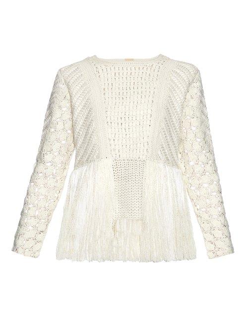 Matchesfashion.com Adam Lippes - Fringed Crochet Panel Sweater - Womens - Ivory