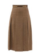 Gucci - Pleated Checked Linen Midi Skirt - Womens - Brown Multi