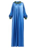 Matchesfashion.com Andrew Gn - Crystal Embellished Silk Blend Satin Gown - Womens - Blue Multi