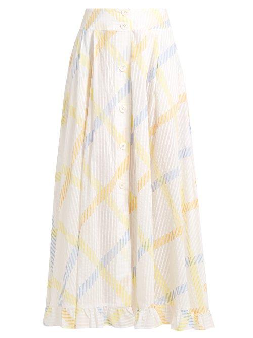 Matchesfashion.com Thierry Colson - Romane Stripe Print Cotton Voile Skirt - Womens - Yellow Multi